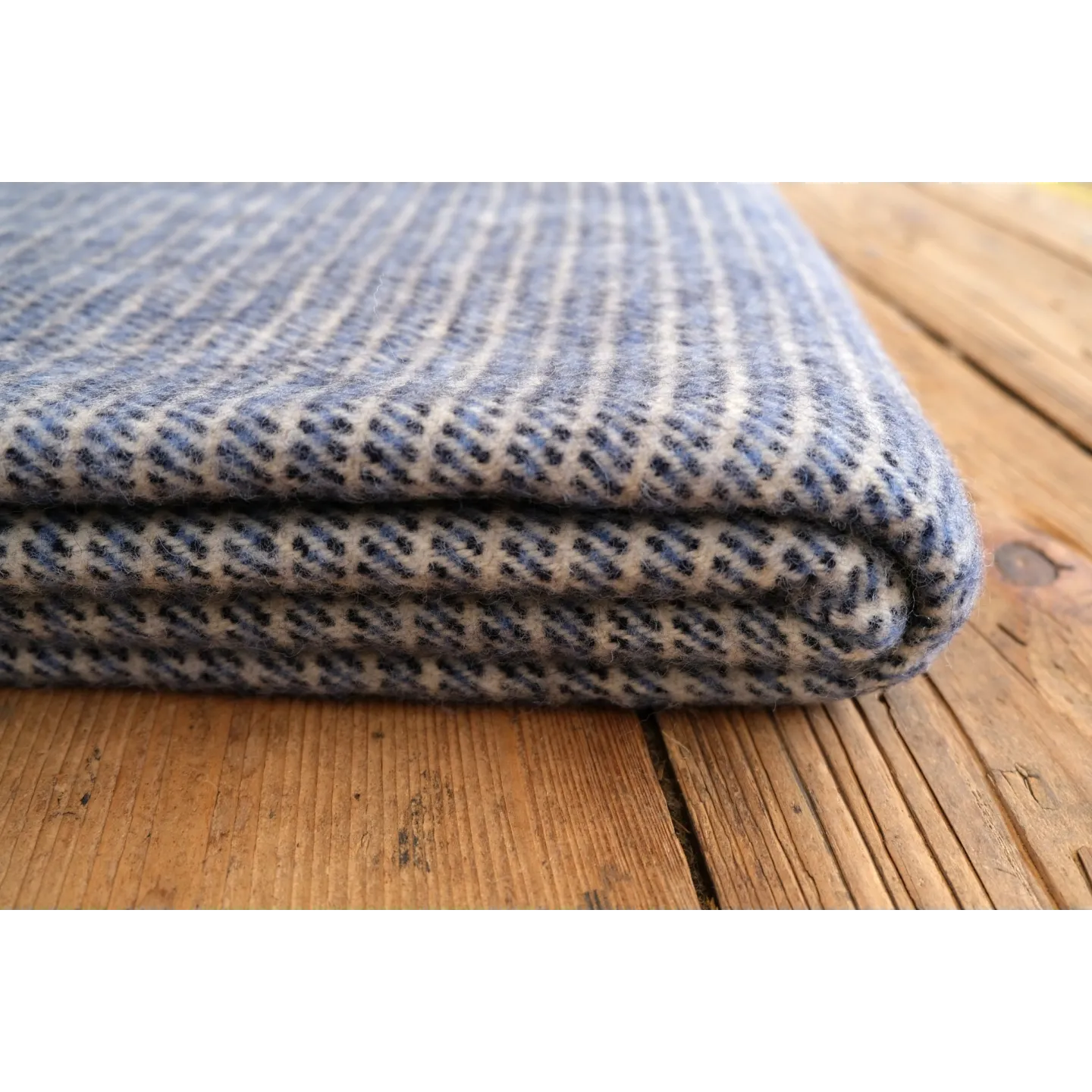 Large blue striped woolen blanket made of natural wool