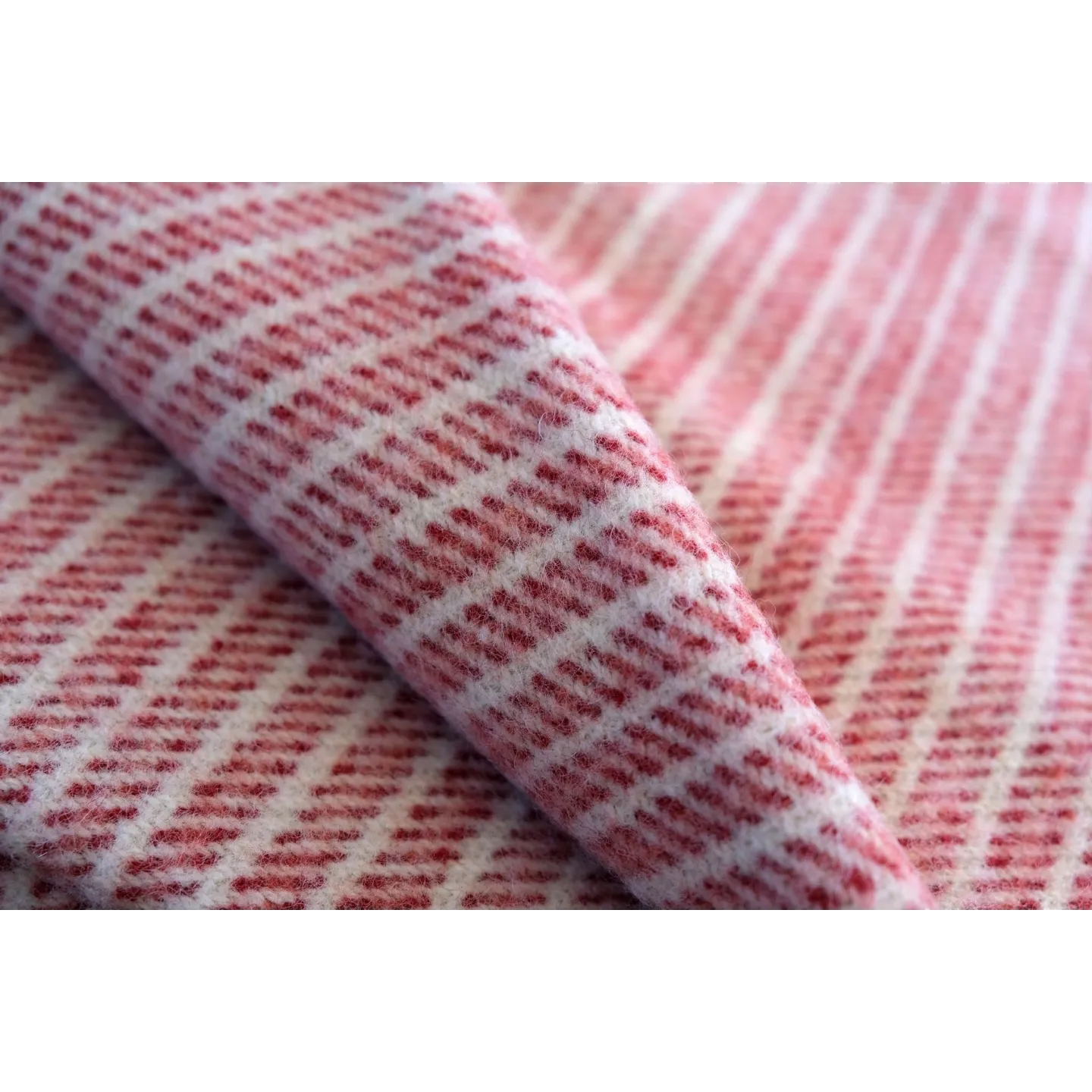 Large red striped woolen blanket made of natural wool